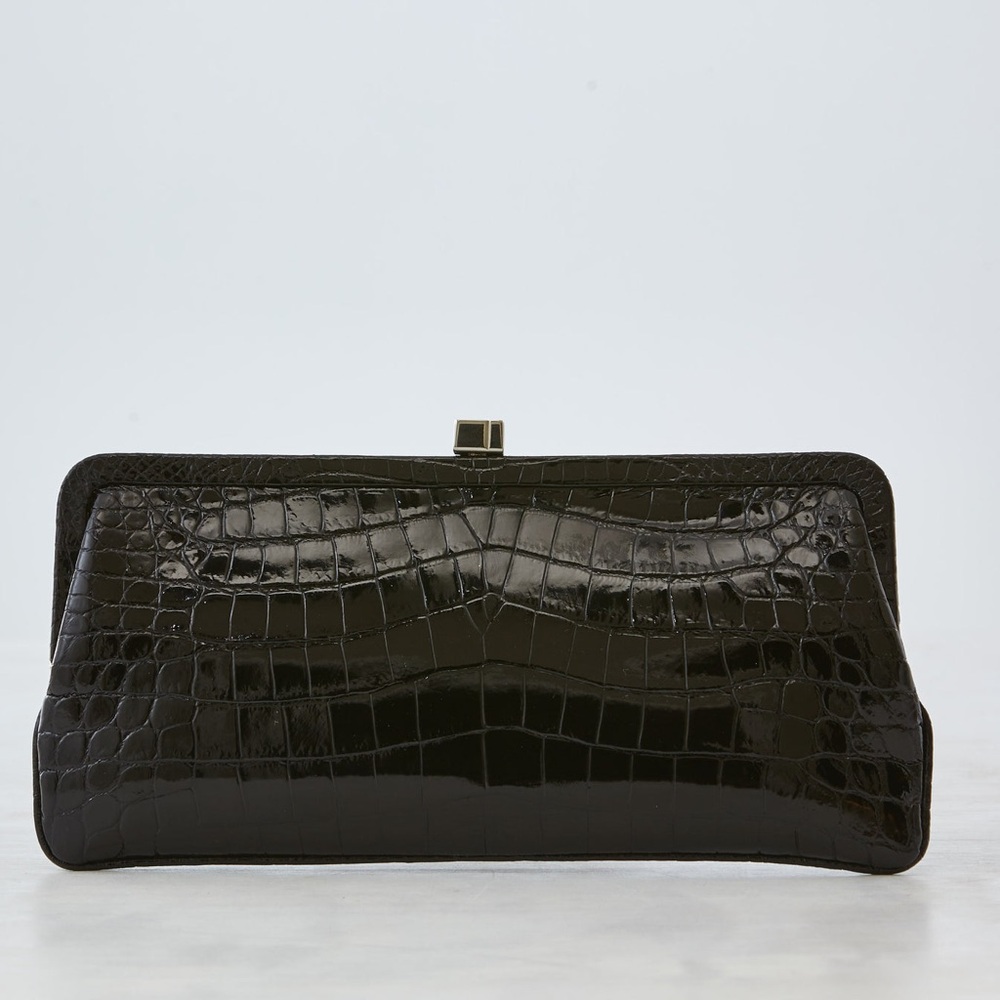 Elegant Black Embossed182 FRAMED CLUTCH - BLACK CROCODILE SKU: LT182NC-BLK